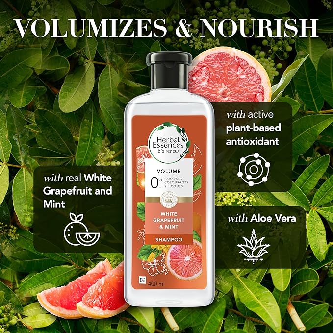 Herbal Essences Bio Renew White Grapefruit & Mint Volume Shampoo 400ml - Lightweight Volumizing Shampoo for Fine Hair with Re