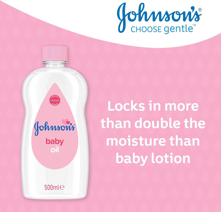 Johnson’s Baby Oil Pure & Gentle Daily Care 500ml – Lightweight Moisturizing Baby Oil for Soft Smooth Skin, Gentle Hydration,
