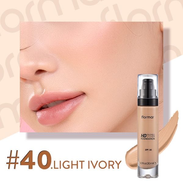 Flormar Invisible Cover HD Foundation SPF 30 (Shade: 40 Light Ivory) 30ml