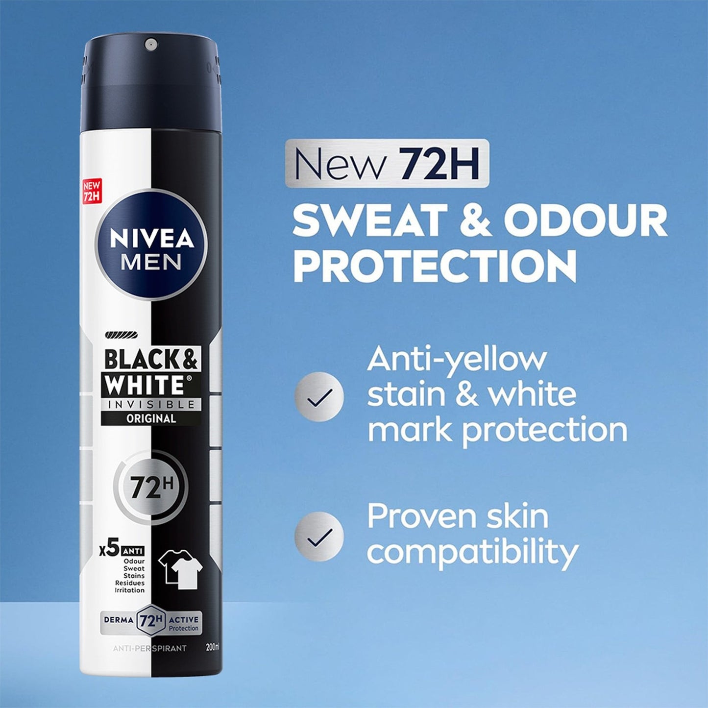 Nivea Men Black & White Invisible Antiperspirant Deodorant Spray Original 72H Active Protection 250ml