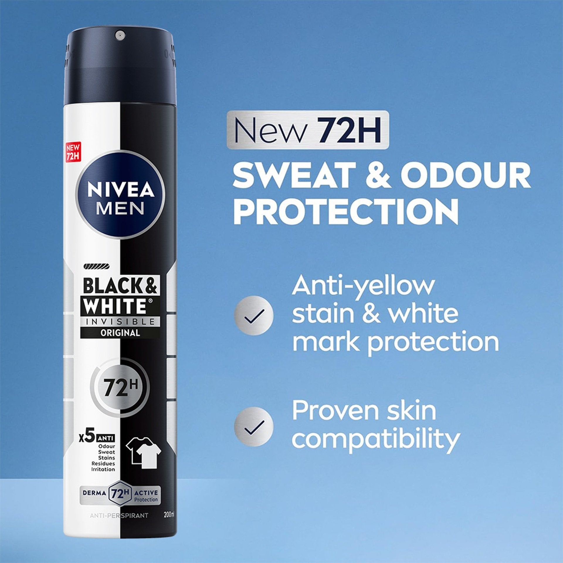Nivea Men Black & White Invisible Antiperspirant Deodorant Spray Original 72H Active Protection 250ml