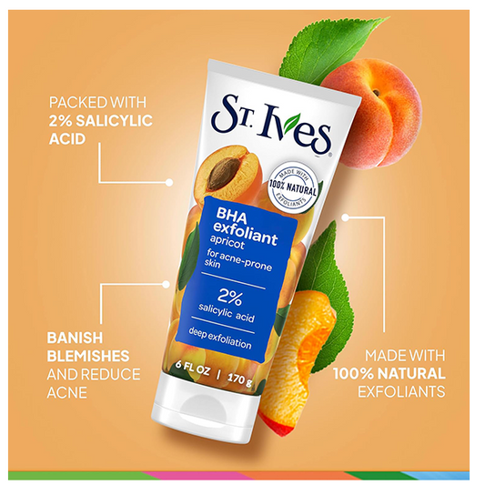 St.Ives BHA Exfoliant Apricot 2% Salicylic Acid Scrub For Acne Prone Skin 170g