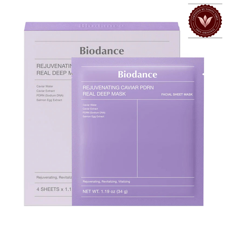 Biodance Rejuvenating Caviar PDRN Real Deep Mask – 1 Sheet on a clean white background with Vanity Vibes badge