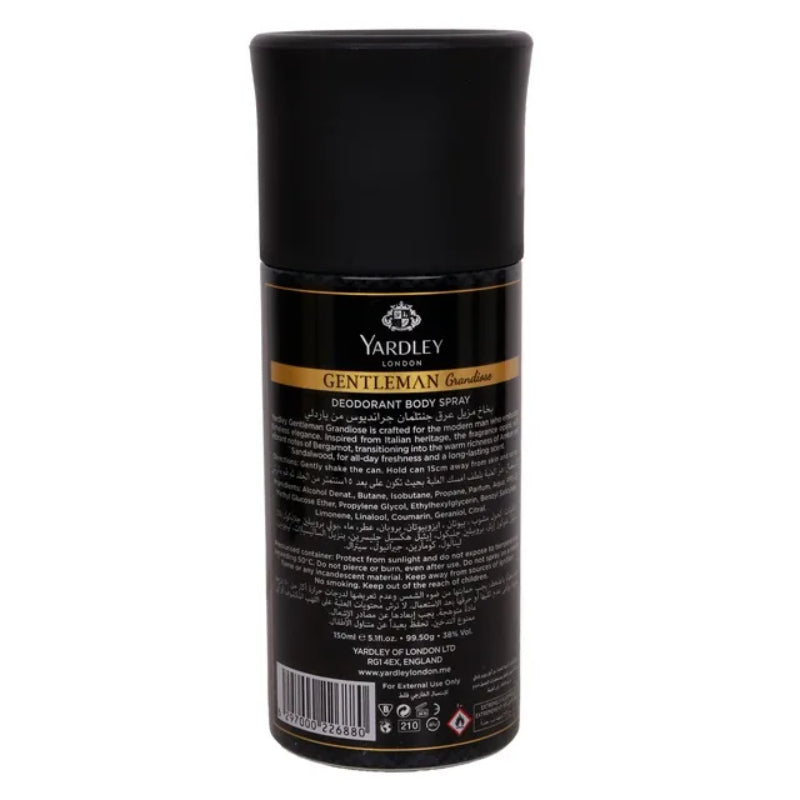 Yardley London Gentleman Grandiose Body Spray for Men 150ml – Long Lasting Luxury Fragrance Deodorant Spray for Daily Freshne