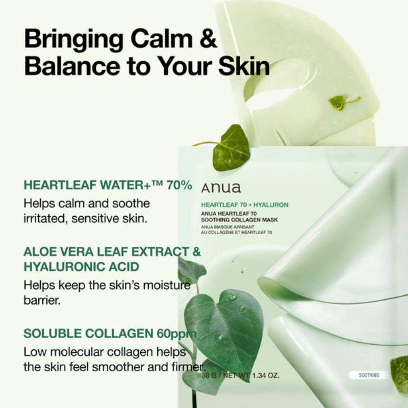 Anua Heartleaf 70+ Hyaluron Collagen Mask 38 g Soothing Hydration & Skin Repair (K Beauty)