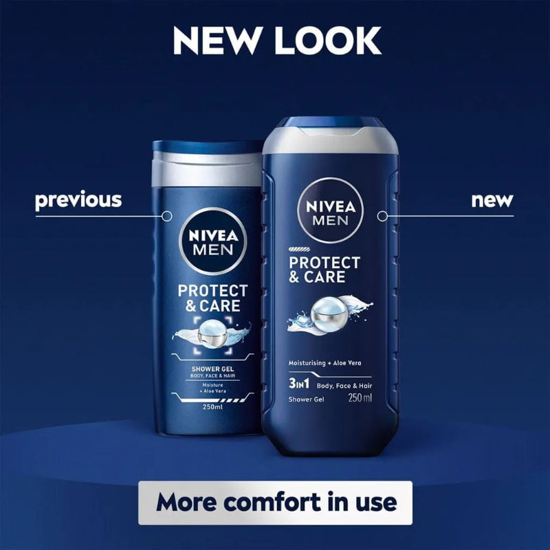 Nivea Men Protect & Care 24H Fresh Effect 3-In-1 Shower Gel For Body, Face & Hair 250ml