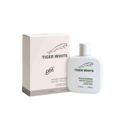 Tiger White PFM Pour Homme Eau de Toilette 100ml - Long Lasting Fresh Woody Aromatic Fragrance Perfume for Men Daily Wear Sce