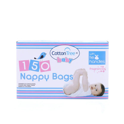 Cotton Tree Fragranced Nappy Bags with Handles Pack of 150 Odor Control & Hygienic Disposal
