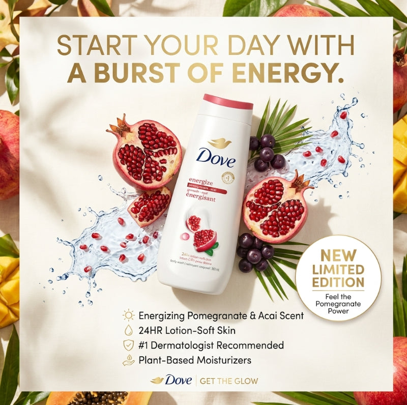 Dove Enrgize Pomegranate + Acai Body Wash 20 fl oz-591ml