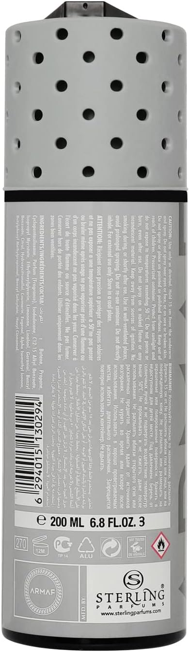 Armaf Magnum Pour Homme Charcoal Perfume Body Spray 200ml Masculine Fresh & Smoky Fragrance