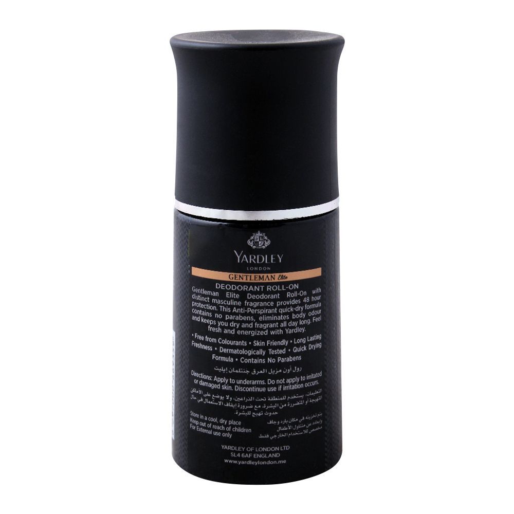 Yardley Gentleman Elite Deodorant Roll-On 50ml - Long Lasting Anti-Perspirant for Men with 48 Hour Sweat Protection, Fresh Ma