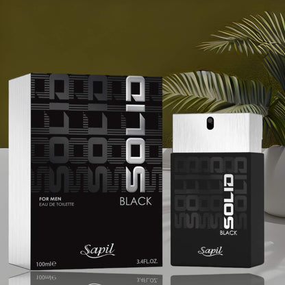 Sapil Solid Black Eau de Toilette for Men 100ml - Long Lasting Masculine Perfume with Strong Woody Oriental Fragrance for Dai