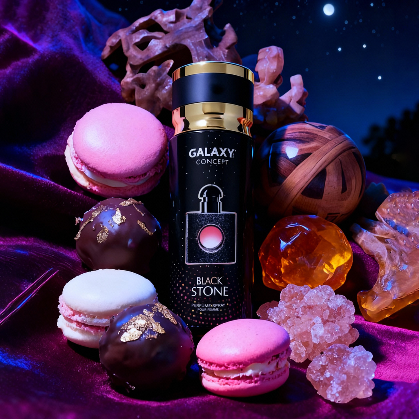 Galaxy Concept Black Stone Perfume Spray Pour Femme 200ml – Long Lasting Women’s Fragrance Body Mist for Elegant & Fresh Scen