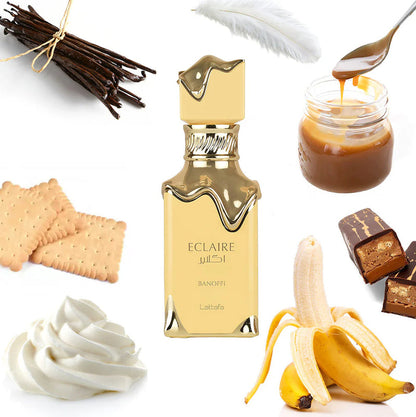 Lattafa Eclaire Banoffi Eau de Parfum 100ml - Long Lasting Sweet Gourmand Unisex Arabic Fragrance for Men & Women