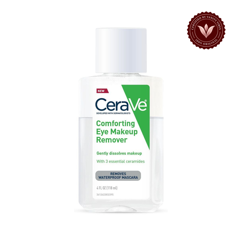 CeraVe Comforting Eye Makeup Remover 118ml front view on white with Vanity Vibes badge
