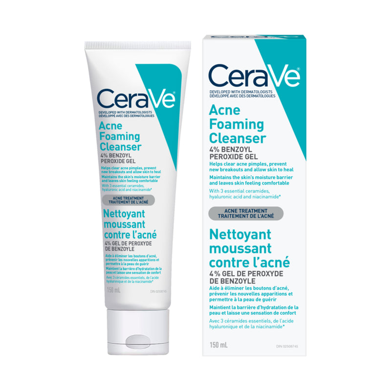 CeraVe Acne Foaming Cleanser 4% benzoyl peroxide 150ml Canadian bilingual tube and box