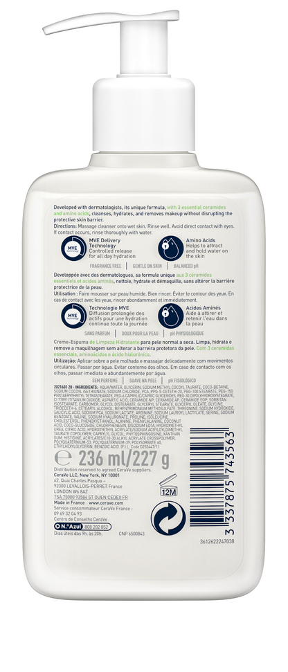 CeraVe Hydrating Cream-to-Foam Cleanser 236 ml rear ingredients label