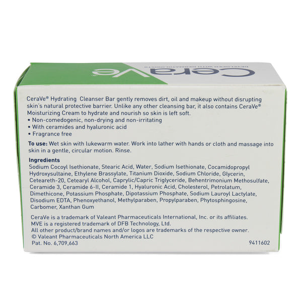 CeraVe Hydrating Cleanser Bar 128 g back ingredients panel