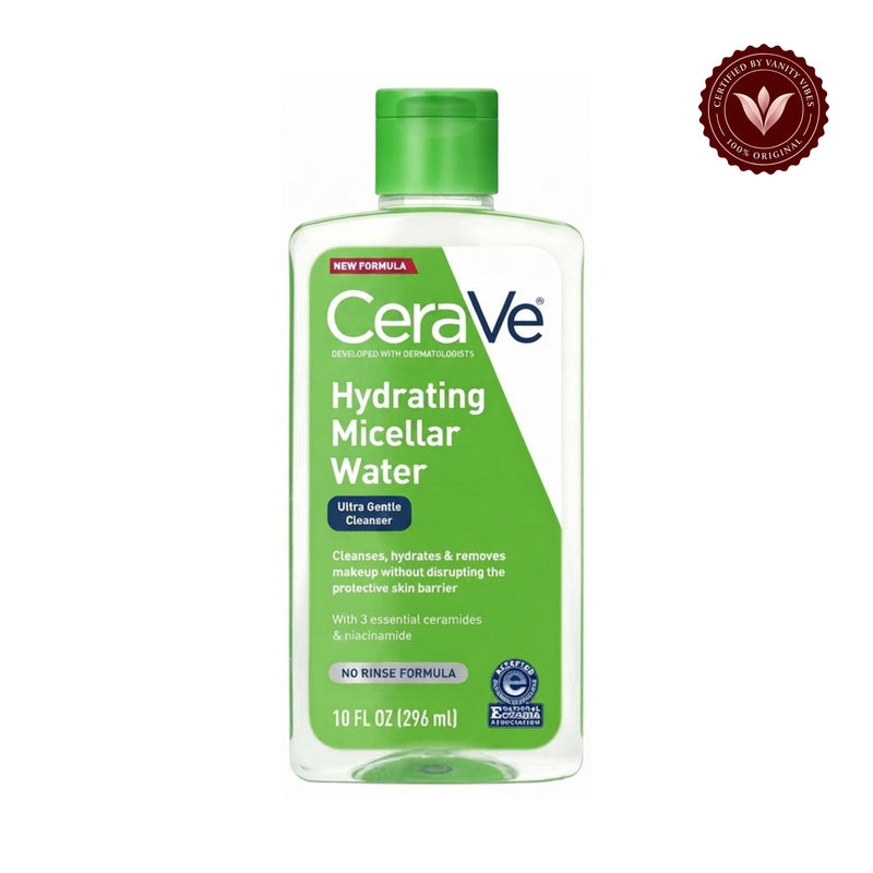 CeraVe Hydrating Micellar Water 296ml front product photo on white with Vanity Vibes badge