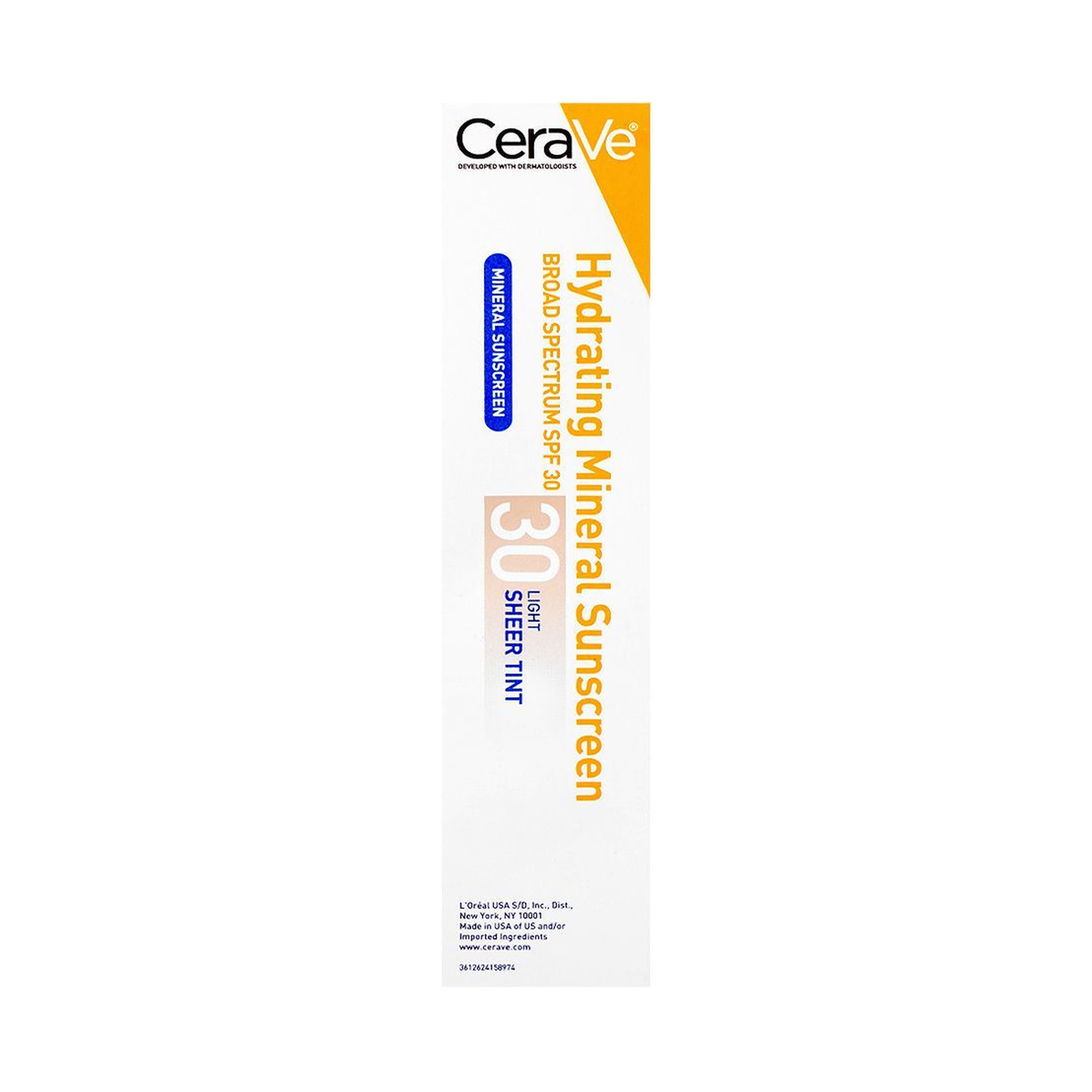 CeraVe Hydrating Mineral Sunscreen SPF 30 Light Sheer Tint 50ml exact package view