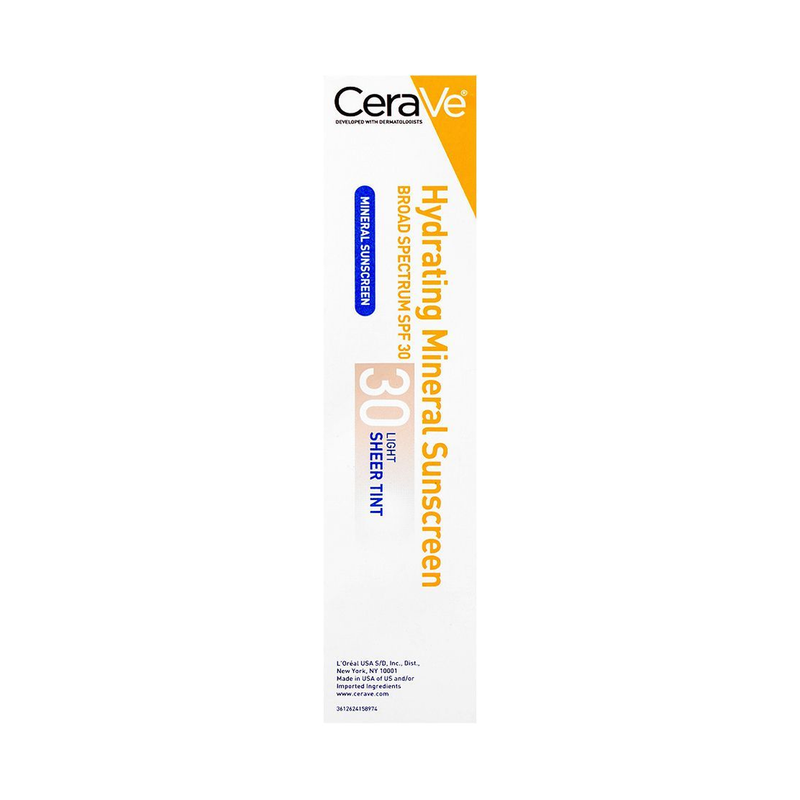 CeraVe Hydrating Mineral Sunscreen SPF 30 Light Sheer Tint 50ml exact package view