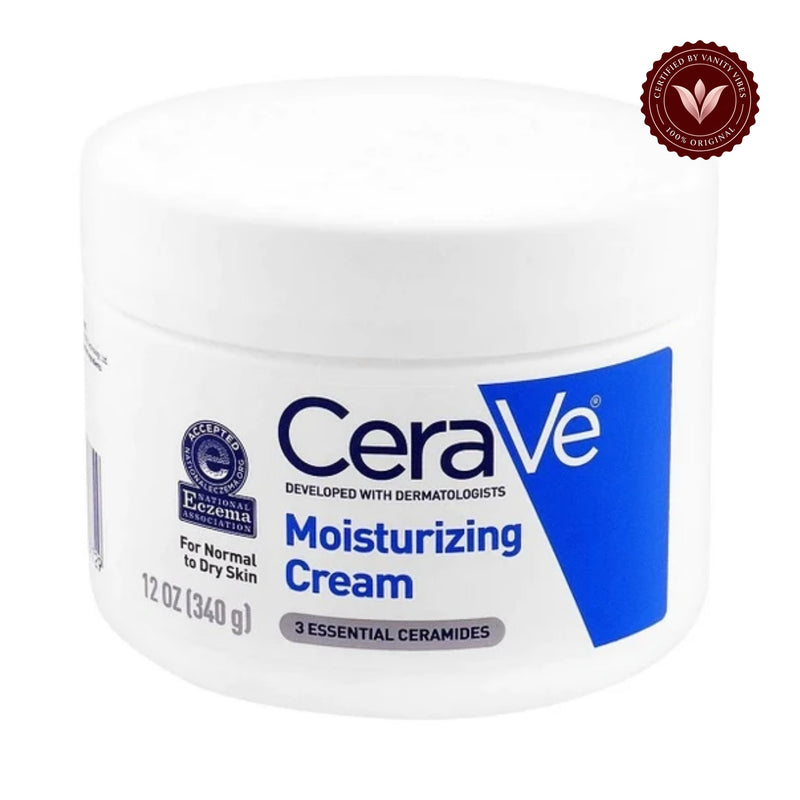 CeraVe Moisturazing Cream 340g front product photo on white with Vanity Vibes badge
