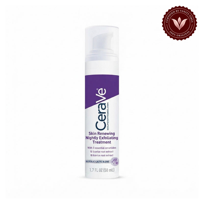 CeraVe Skin Renewing Nightly Exfoliating Treatment 50 ml front with Vanity Vibes authenticity badge