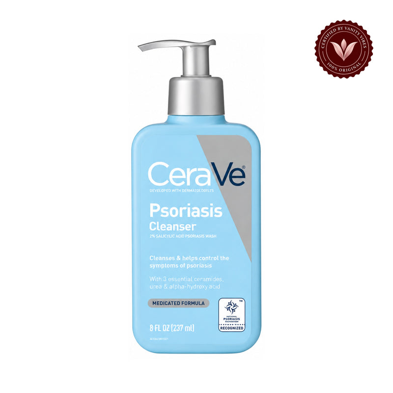 Cerave Psoriasis Cleanser 237ml USA Stock front product photo on white with Vanity Vibes badge
