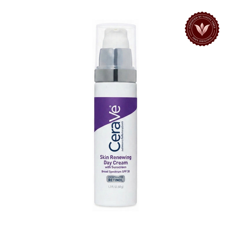 CeraVe Renewing Day Cream with Retinol, SPF30 50g front product photo on white with Vanity Vibes badge