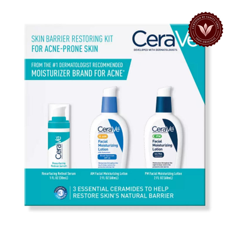 CeraVe Skin Barrier Restoring Kit for Acne Prone Skin front product photo on white with Vanity Vibes badge