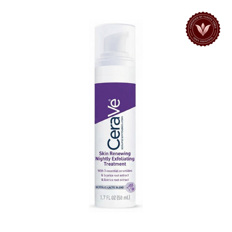 Cerave Skin Renewing Nightly Exfoliating Treatment - 50ml front product photo on white with Vanity Vibes badge