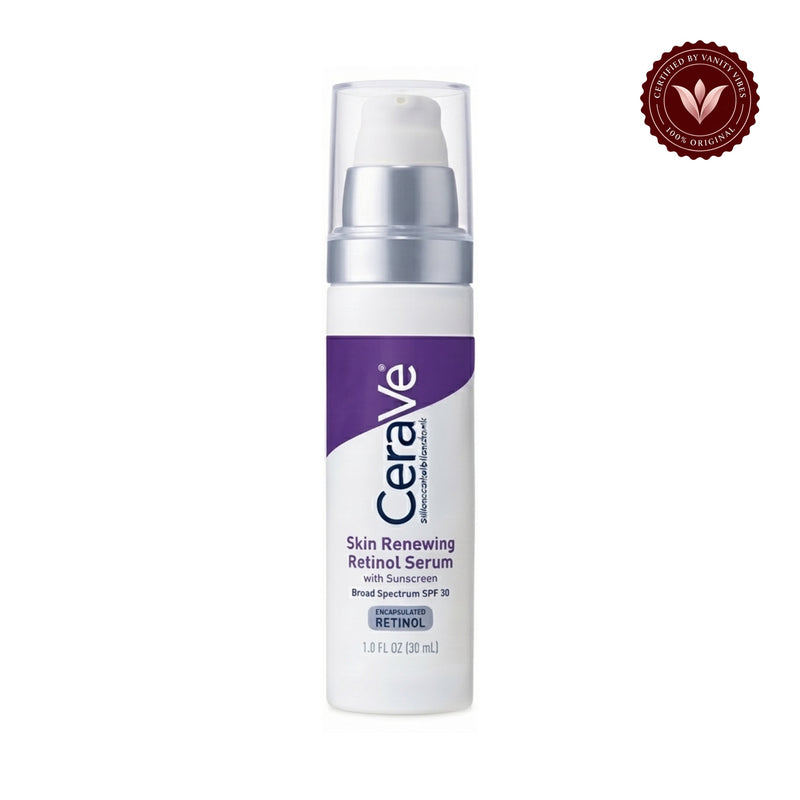 Cerave Skin Renewing Retinol Serum 30ml front product photo on white with Vanity Vibes badge