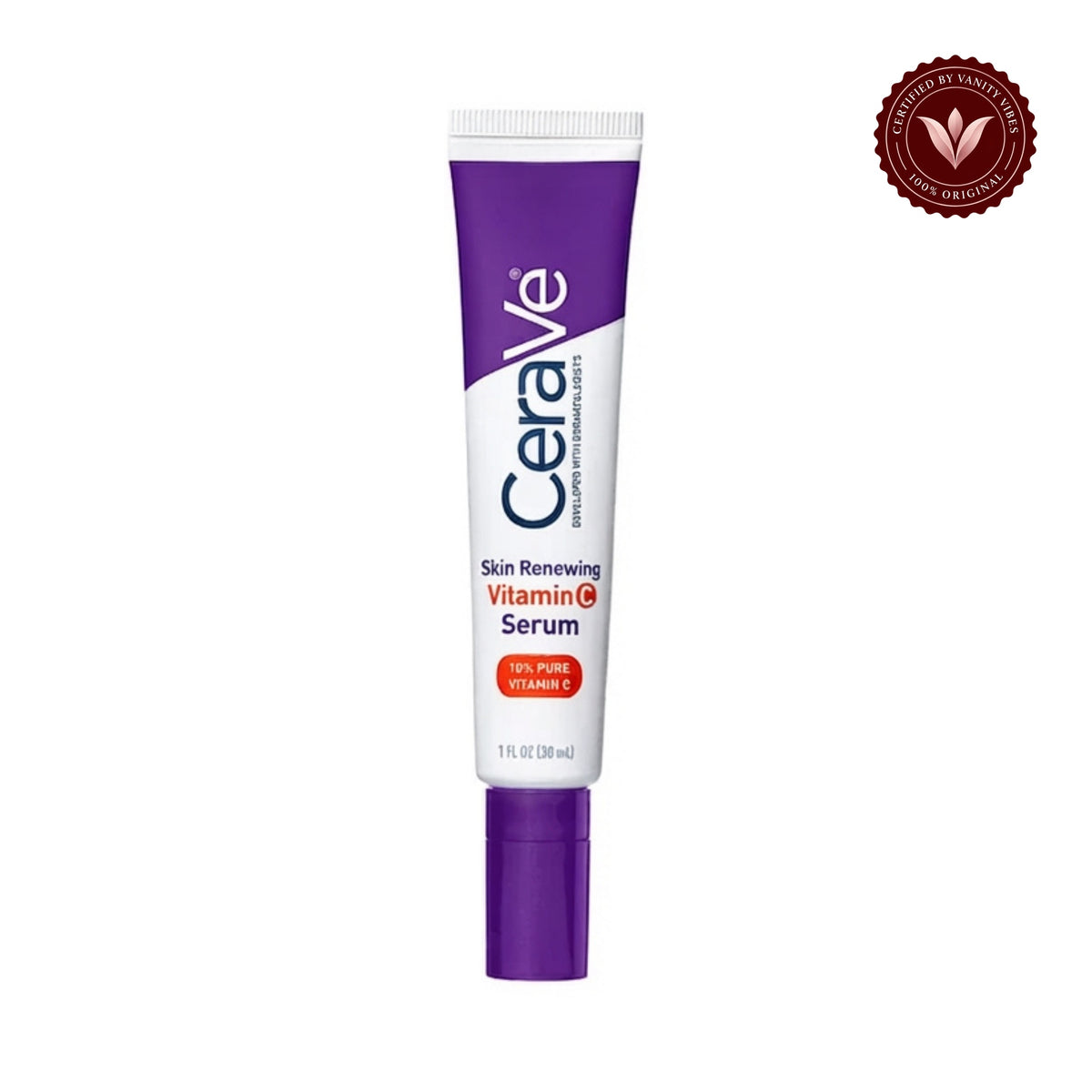 Cerave Skin Renewing Vitamin C Serum 30ml front product photo on white with Vanity Vibes badge