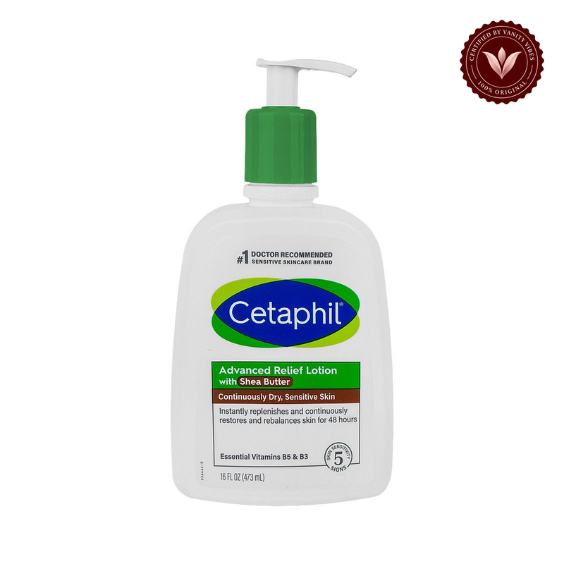 Cetaphil Advanced Relief Lotion Shea Butter-473ml — centered front product on white background with Vanity Vibes seal