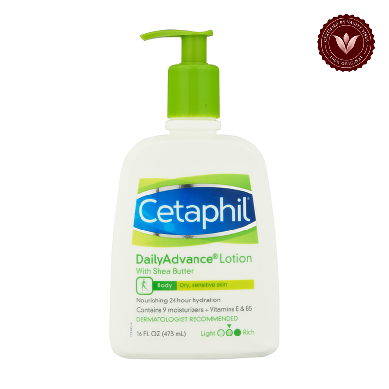Cetaphil Daily Advance Lotion With Shea Butter - 473Ml — centered front product on white background with Vanity Vibes seal