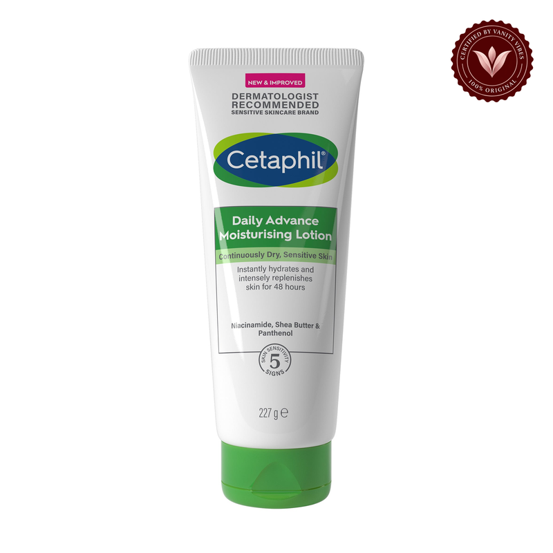 Cetaphil Daily Advance Moisturizing Lotion-227g — centered front product on white background with Vanity Vibes seal
