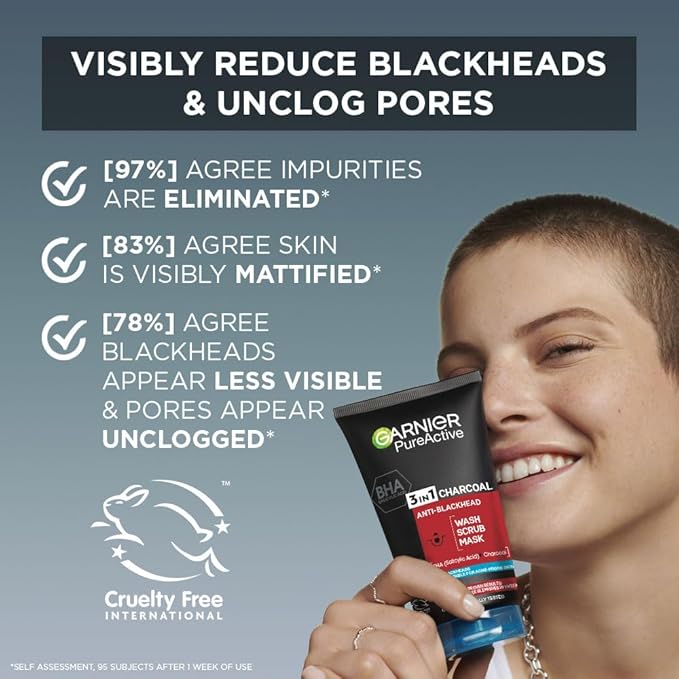 Garnier Pure Active 3-in-1 Cleansing Gel, Scrub & Mask with Activated Charcoal 150ml Anti-Blackheads & Deep Cleansing