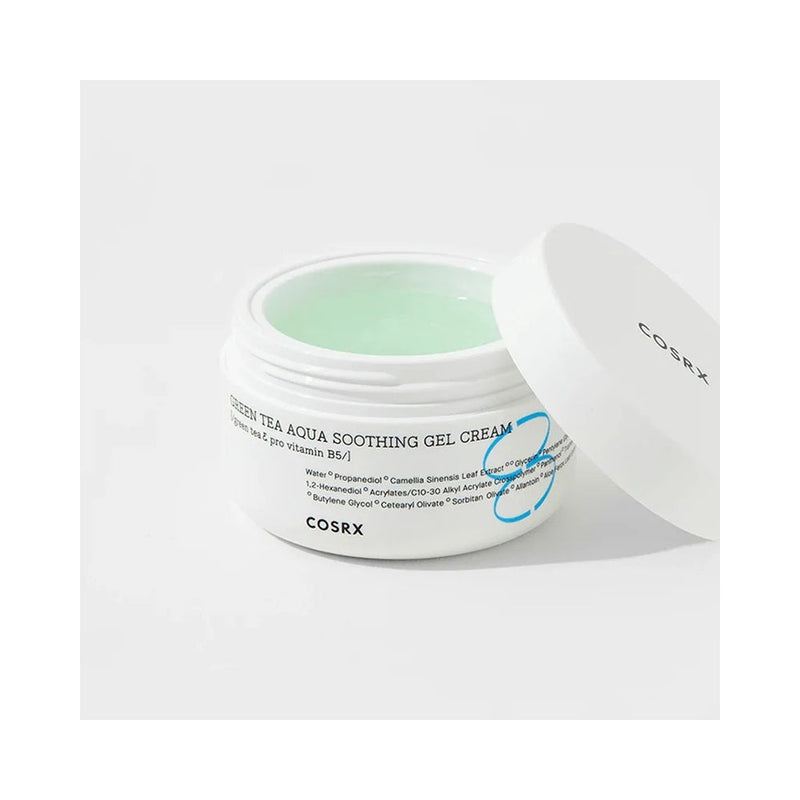 COSRX Hydrium Green Tea Aqua Soothing Gel Cream jar open