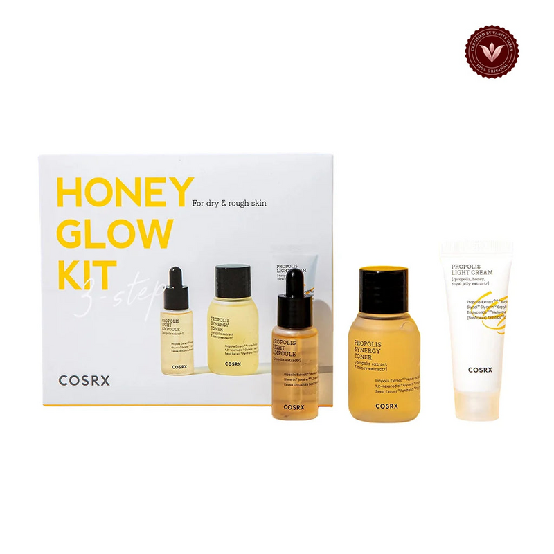 COSRX Honey Glow Kit on white background with Vanity Vibes seal