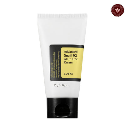 COSRX Advanced Snail 92 All In One Cream 50g tube on white with Vanity Vibes badge
