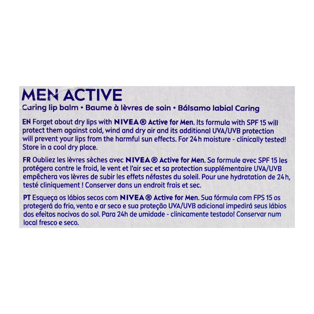 Nivea Men Active SPF15 Lip Balm 24H Moisture 4.8g