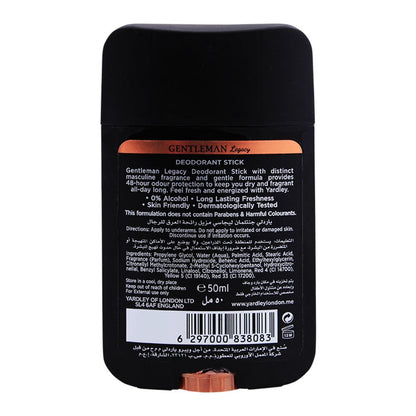 Yardley Gentleman Legacy Deodorant Stick 50ml - Long Lasting Fresh Masculine Fragrance Antiperspirant for Men