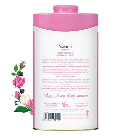 Yardley London English Rose Perfumed Talcum Powder 125g - Luxury Floral Rose Fragrance Body Talc for Long Lasting Freshness, 