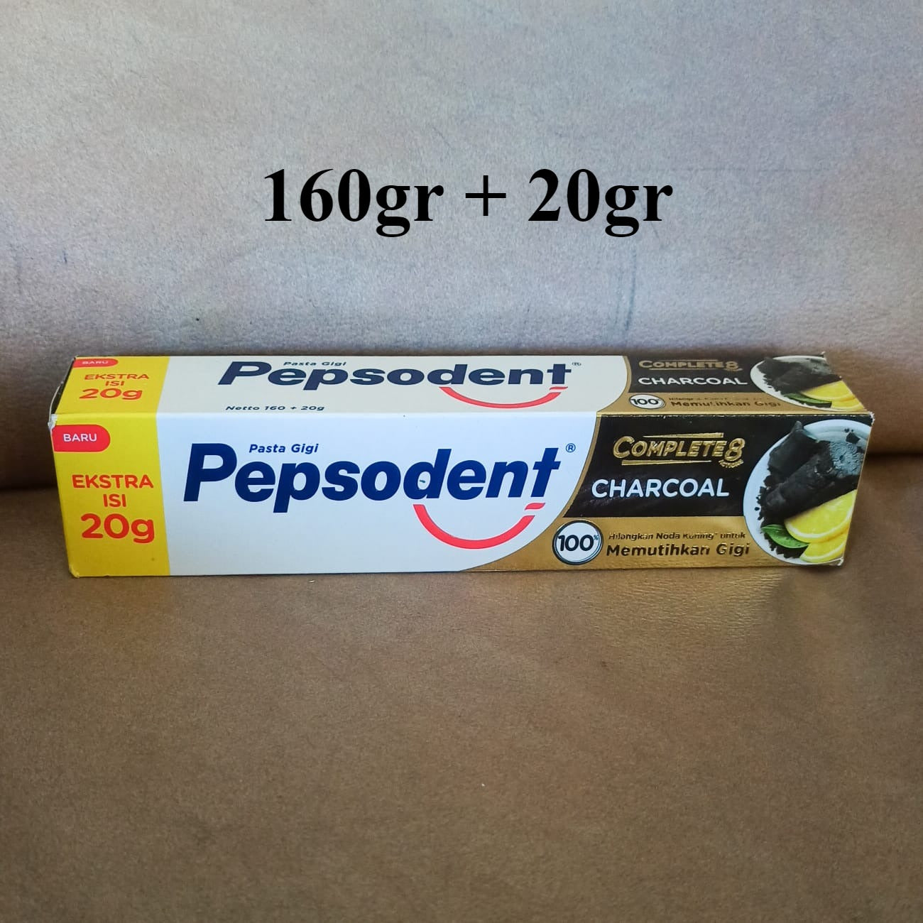 Pepsodent Complete 8 Charcoal Toothpaste 160g with 20g Extra Paste Deep Clean & Whitening Formula