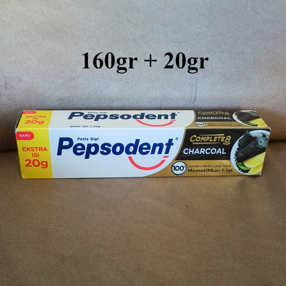 Pepsodent Complete 8 Charcoal Toothpaste 160g with 20g Extra Paste Deep Clean & Whitening Formula