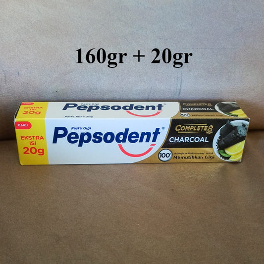 Pepsodent Complete 8 Charcoal Toothpaste 160g with 20g Extra Paste Deep Clean & Whitening Formula