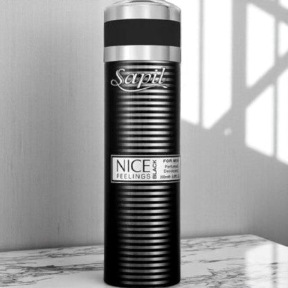 Sapil Nice Feelings Black Body Spray for Men 200ml - Long Lasting Masculine Fragrance Deodorant Spray with All Day Odor Prote