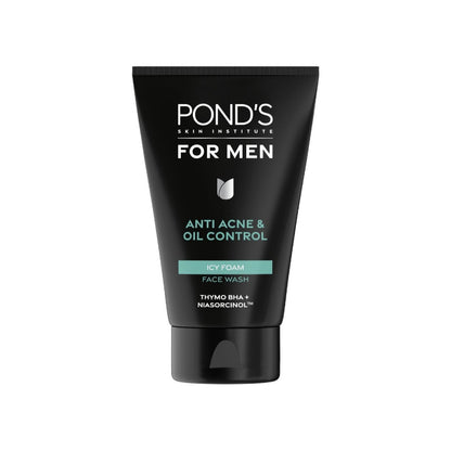 Pond’s Men Anti-Acne & Oil Control Icy Foam Face Wash 100g – With Thymo BHA & Niasorcinol for Clear, Refreshed Skin