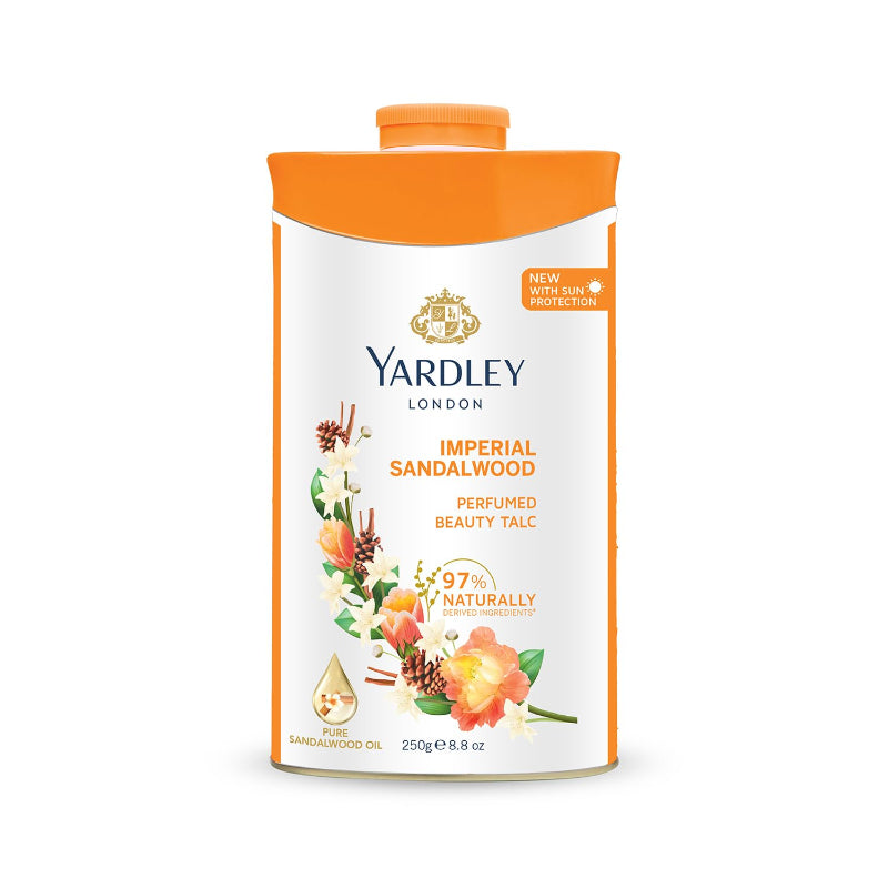 Yardley London Imperial Sandalwood Perfumed Talcum Powder 250g – Premium Fragrance Collection, Long Lasting Woody Floral Scen