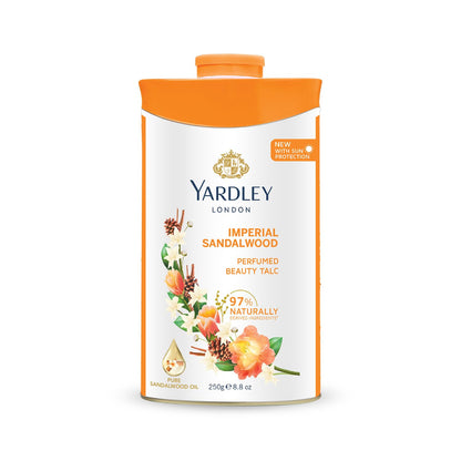 Yardley London Imperial Sandalwood Perfumed Talcum Powder 250g – Premium Fragrance Collection, Long Lasting Woody Floral Scen